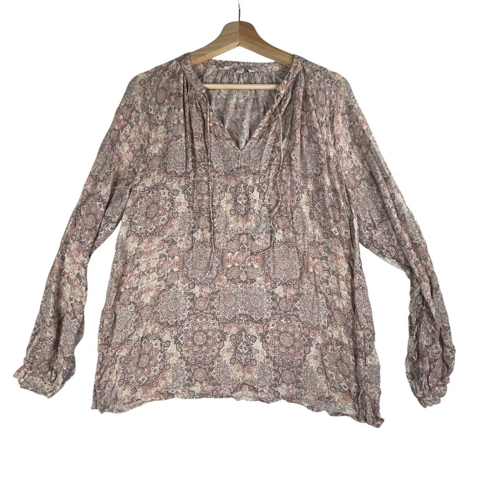 Lucky Brand Pink Paisley Boho Blouse Womens SIZE LARGE Southwestern Sheer Top SW